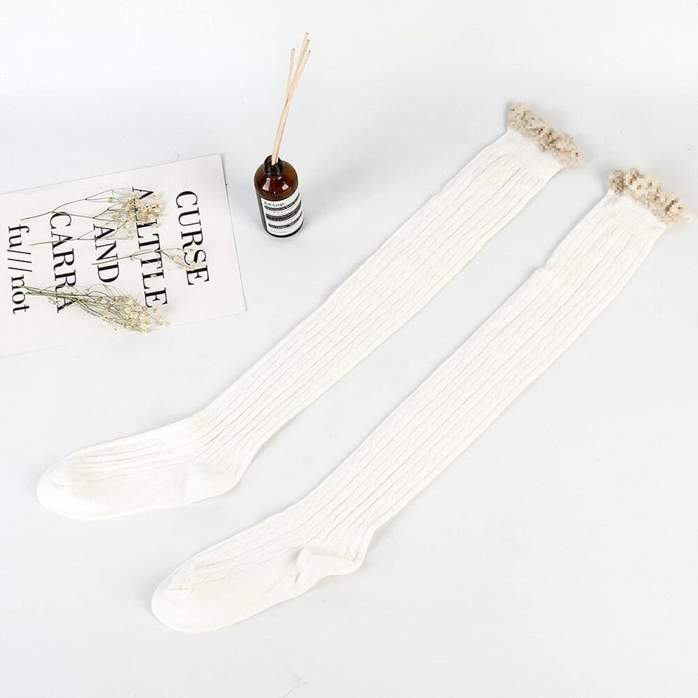 Womens Thigh High Socks Lace Boot Socks Knee High Socks Warmer Lace Trim Long St - Picture 4 of 5